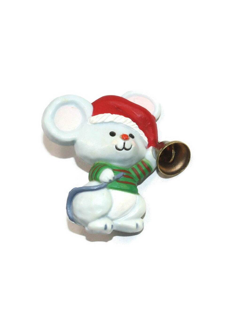 Vintage Hallmark Cards Acrylic Christmas Mouse with Bell Brooch.